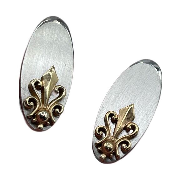 SWANK Other - Vintage Swank brushed faux silver & gold Fleur de lis cuff links